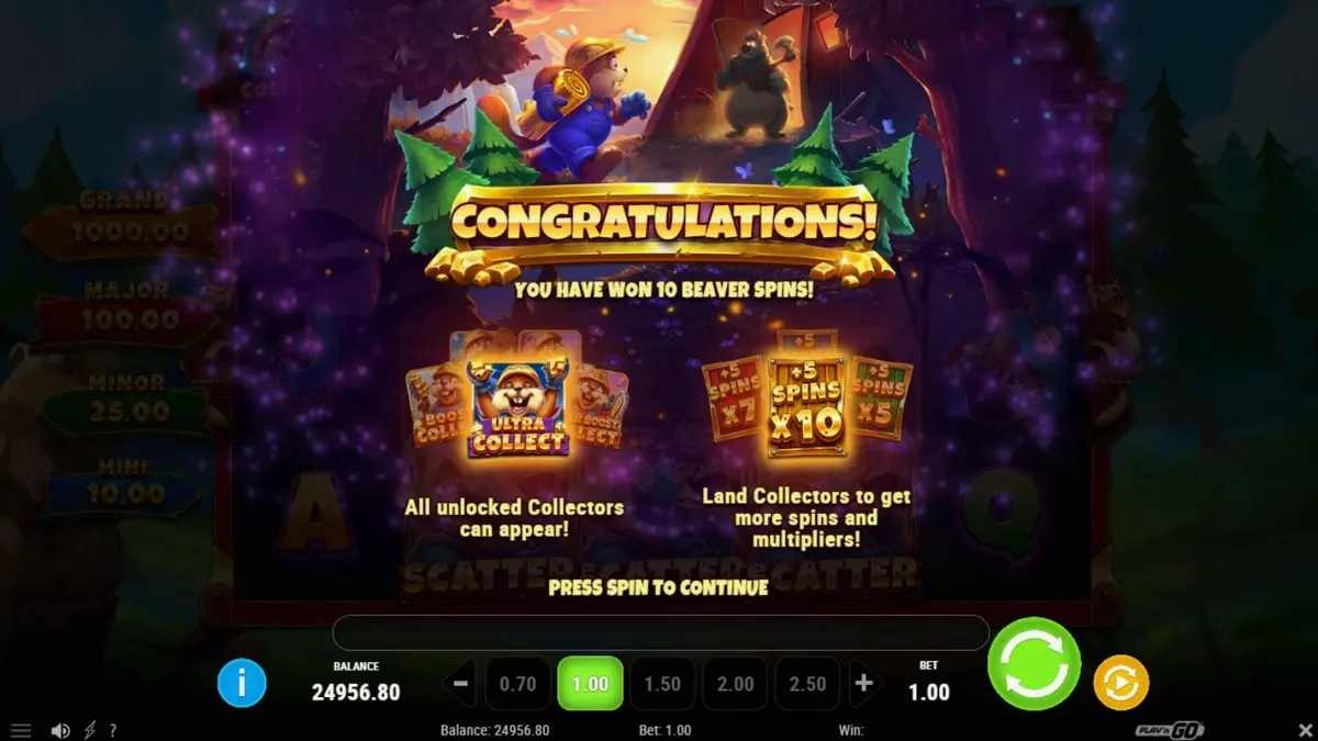 Pemandangan hutan dan berang-berang dalam slot Gnaw’n Gold