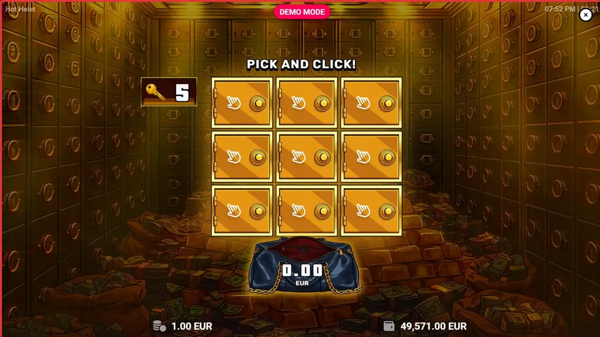 Tampilan visual neon dari slot Hot Heist dengan elemen tema perampokan