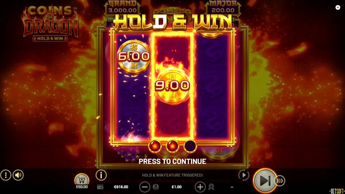 Tampilan visual slot Coins of Dragon dengan latar belakang naga emas dan koin oriental.
