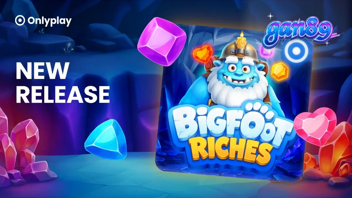 Tampilan visual permainan slot Bigfoot Riches dengan latar belakang hutan musim dingin.